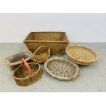 A COLLECTION OF SIX VARIOUS WICKER BASKETS.