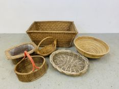 A COLLECTION OF SIX VARIOUS WICKER BASKETS.