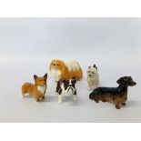 FOUR MINIATURE BESWICK DOGS TO INCLUDE CAIRN TERRIER, DACHSHUND,