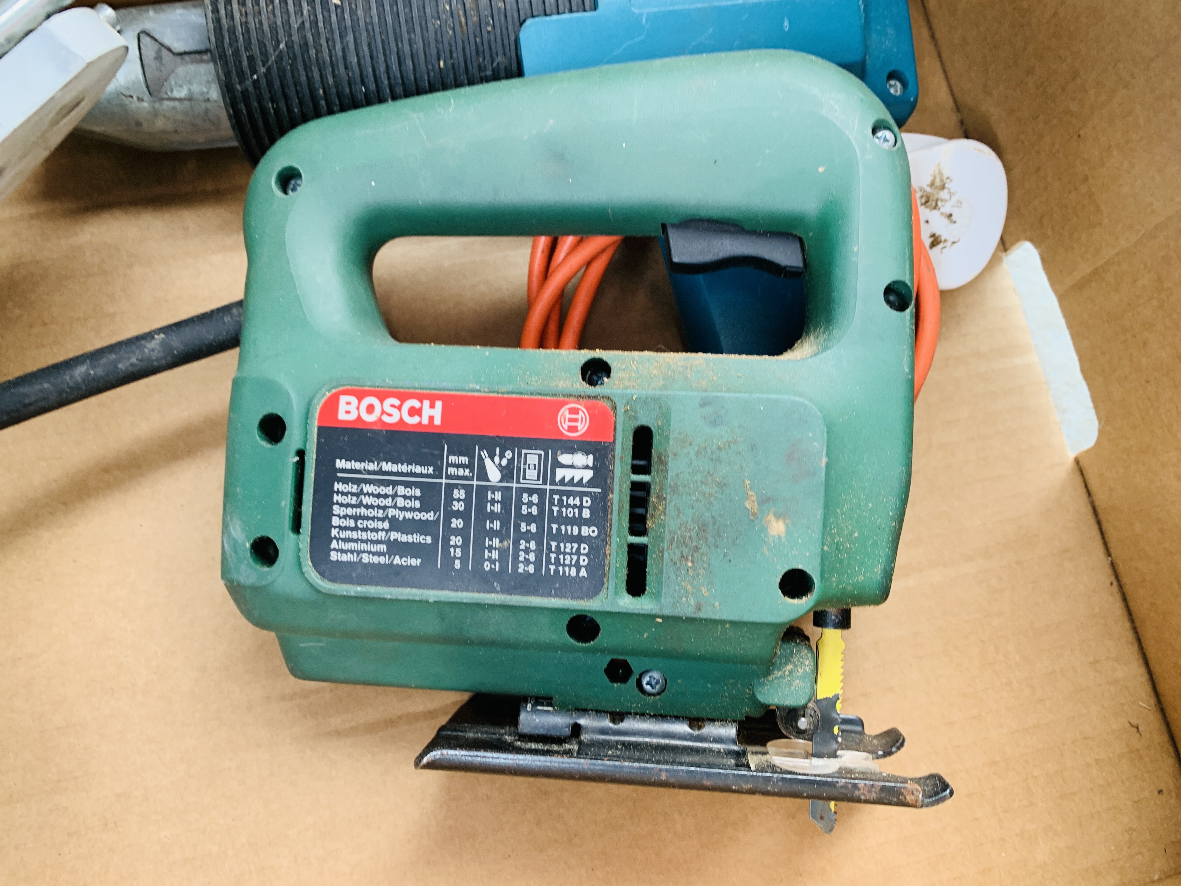 A BOSCH POF52 PLUNGE ROUTER, A BOSCH PST55-PE ELECTRIC JIGSAW, A BLACK AND DECKER HEAT GUN, - Image 3 of 7