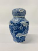 A CHINESE BLUE AND WHITE VASE PROBABLY LATE C19TH WITH UNUSUAL COVER AND LINER - DECORATED WITH