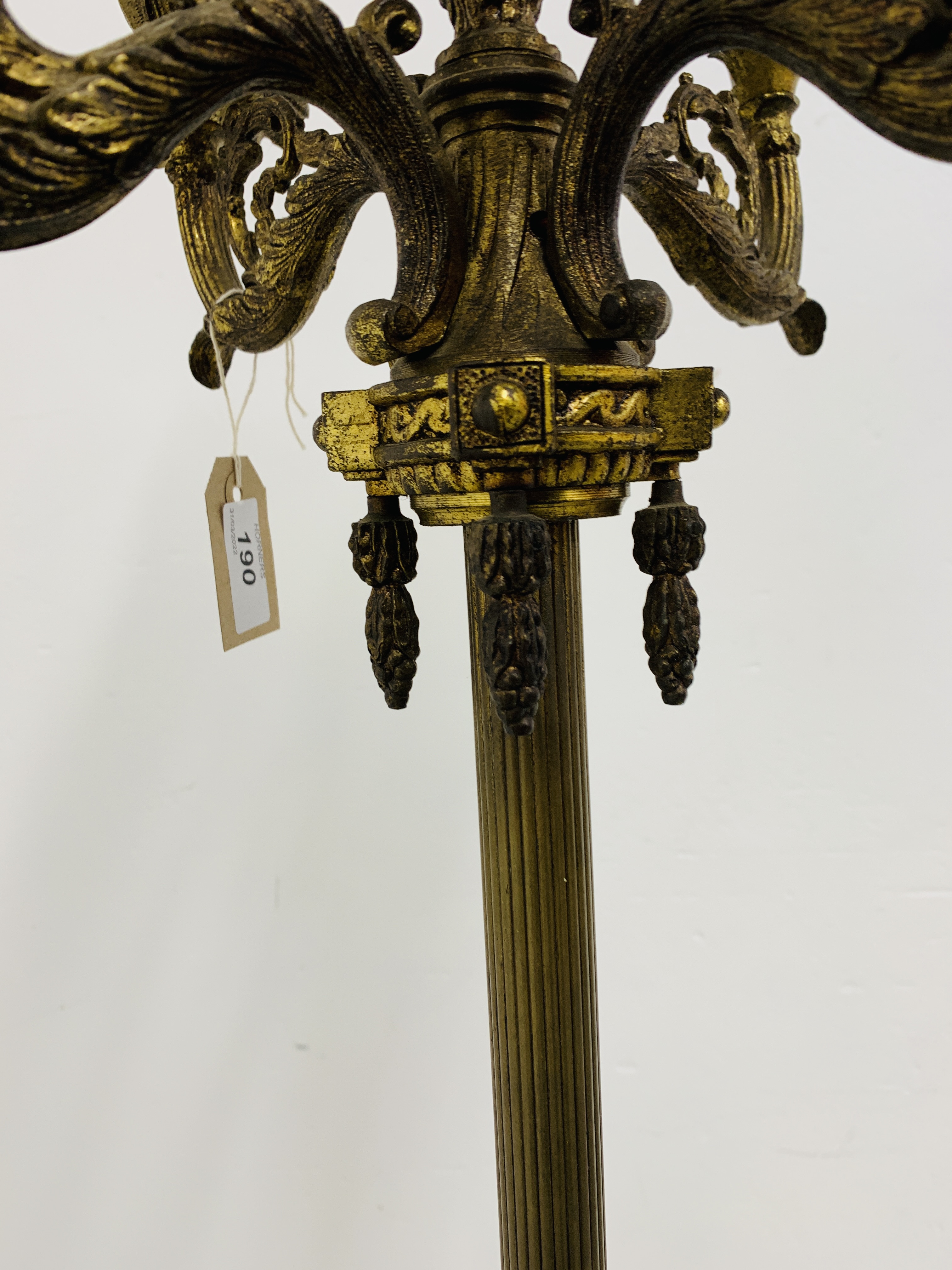 A CORINTHIAN COLUMN FLOOR STANDING FIVE BRANCH LAMP STANDARD THE BASE WITH MARBLE PLATFORM AND CLAW - Image 10 of 16