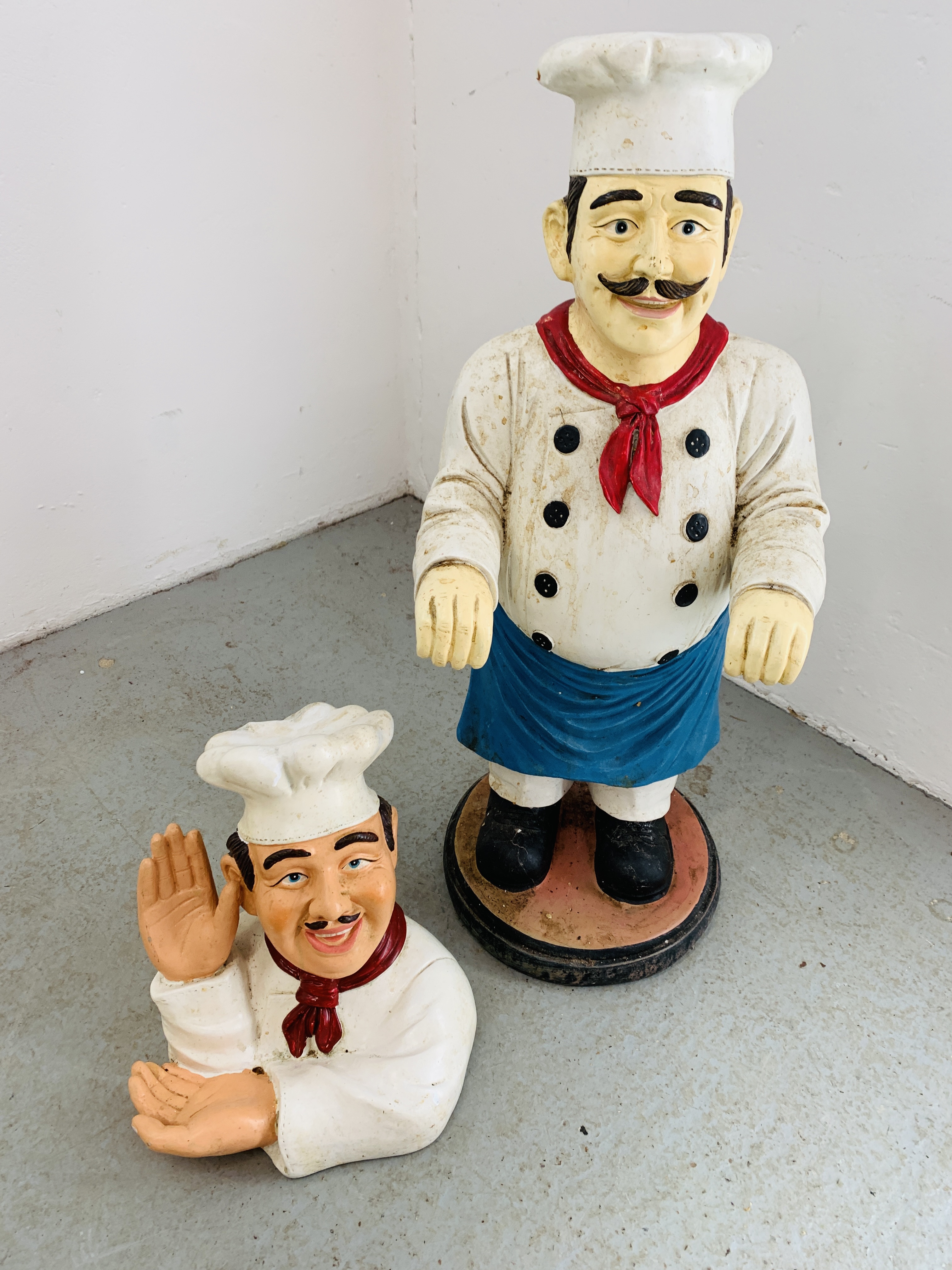 A NOVELTY STANDING "CHEF" FIGURE A/F AND ONE OTHER "CHEF" FIGURE
