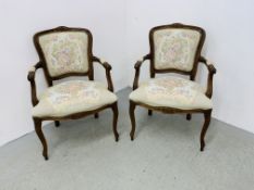 A PAIR OF REPRODUCTION OPEN ARM CHAIRS (TRADE SALE ONLY).