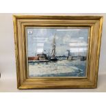 A GEOFFREY CHATTEN GREAT YARMOUTH TOUR SHIP FRAMED OIL ON BOARD W 59CM X H 49CM.