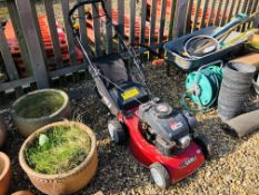 A SANLI LSP 46 PETROL DRIVEN SELF PROPELLED ROTARY LAWN MOWER WITH GRASS COLLECTOR