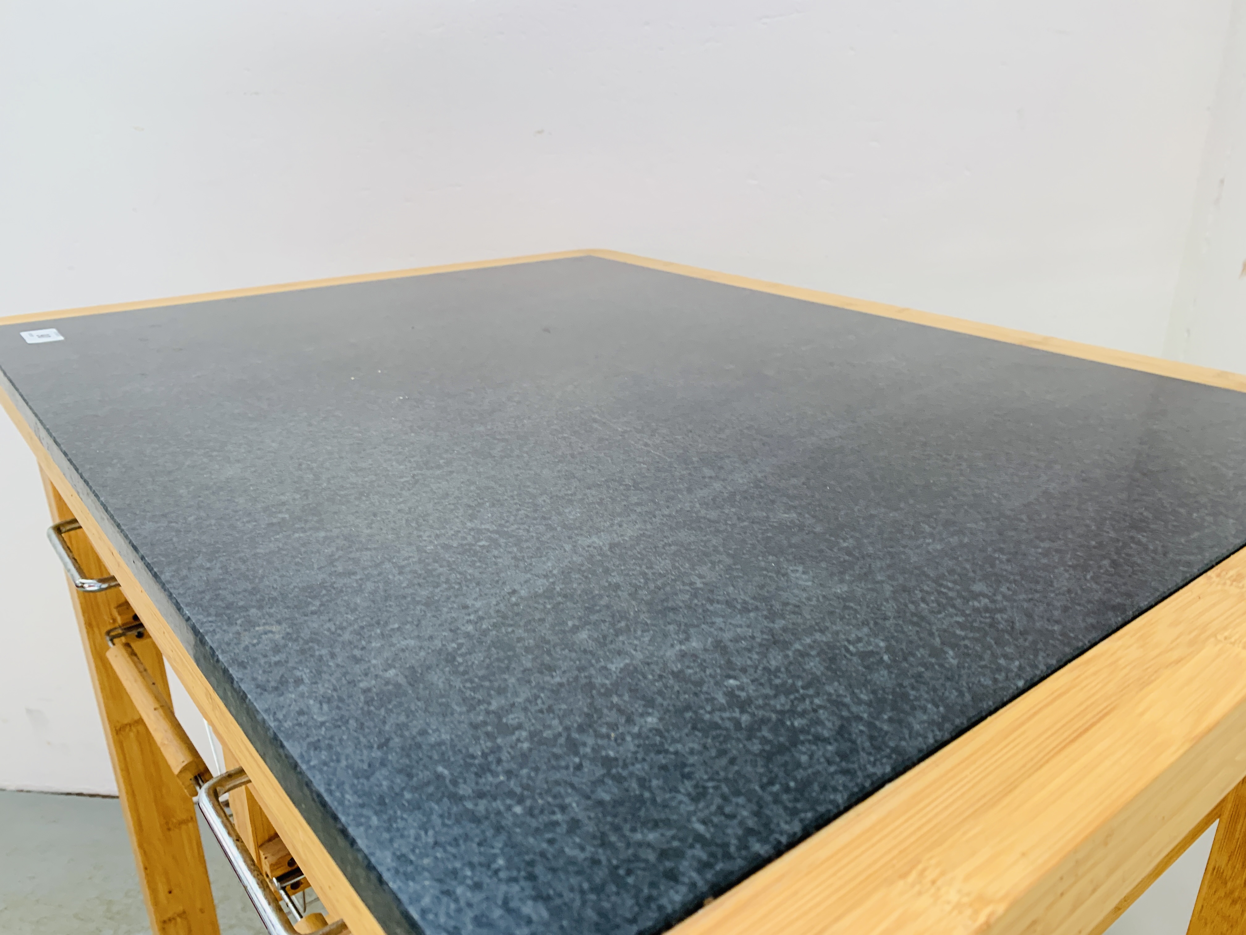 A TWO DRAWER KITCHEN WORKSTATION WITH SOLID GRANITE PREPARATION TOP, WHEELED. - Image 6 of 11