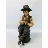 VINTAGE PLASTER STATUE OF A YOUNG BOY PLAYING THE FLUTE HEIGHT 68CM.
