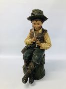 VINTAGE PLASTER STATUE OF A YOUNG BOY PLAYING THE FLUTE HEIGHT 68CM.