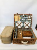 A WICKER PICNIC HAMPER AND ONE OTHER PICNIC BAG.