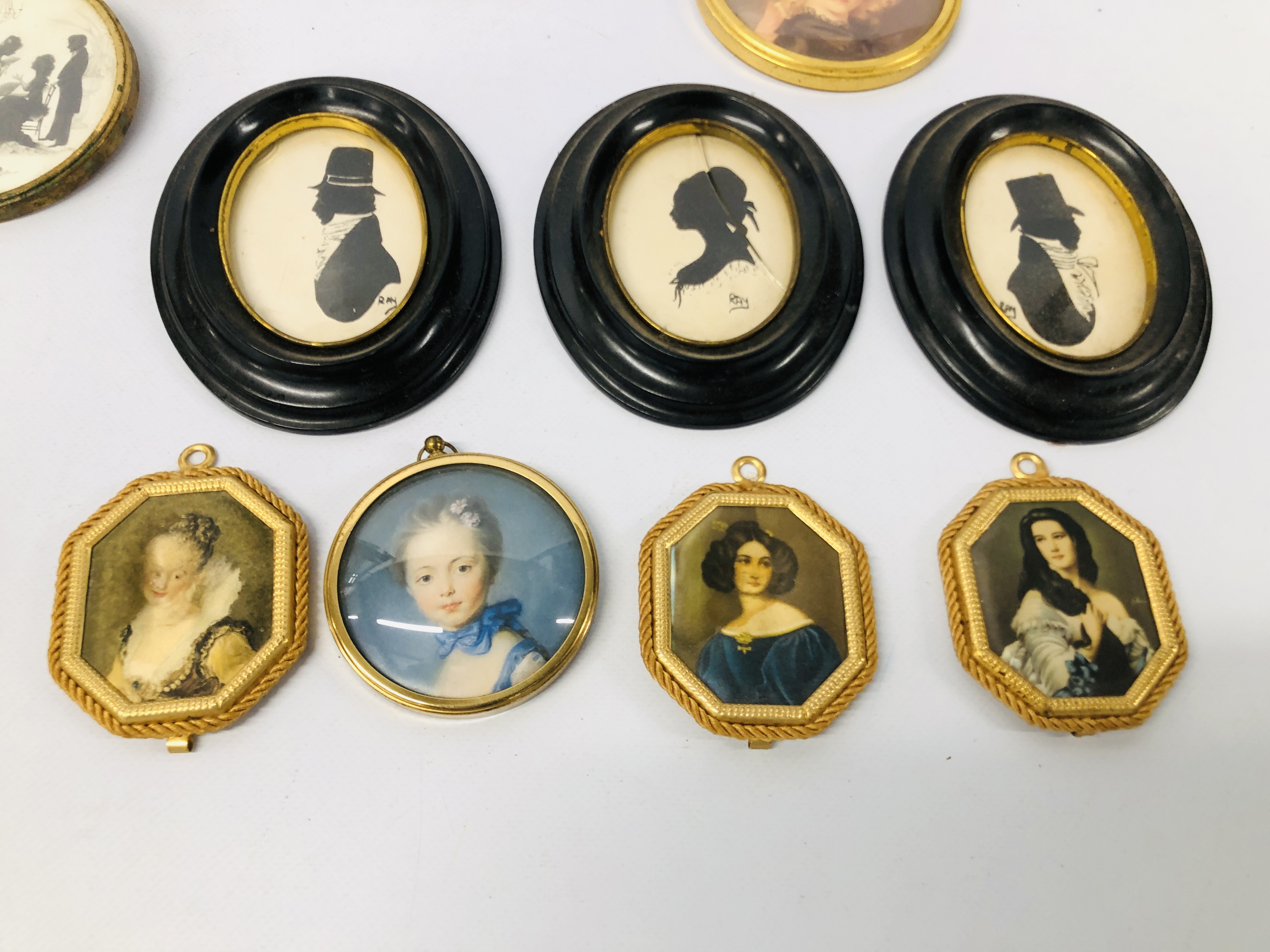 BOX OF ASSORTED FRAMED SILHOUETTES AND MINIATURES, ETC. - Image 2 of 7