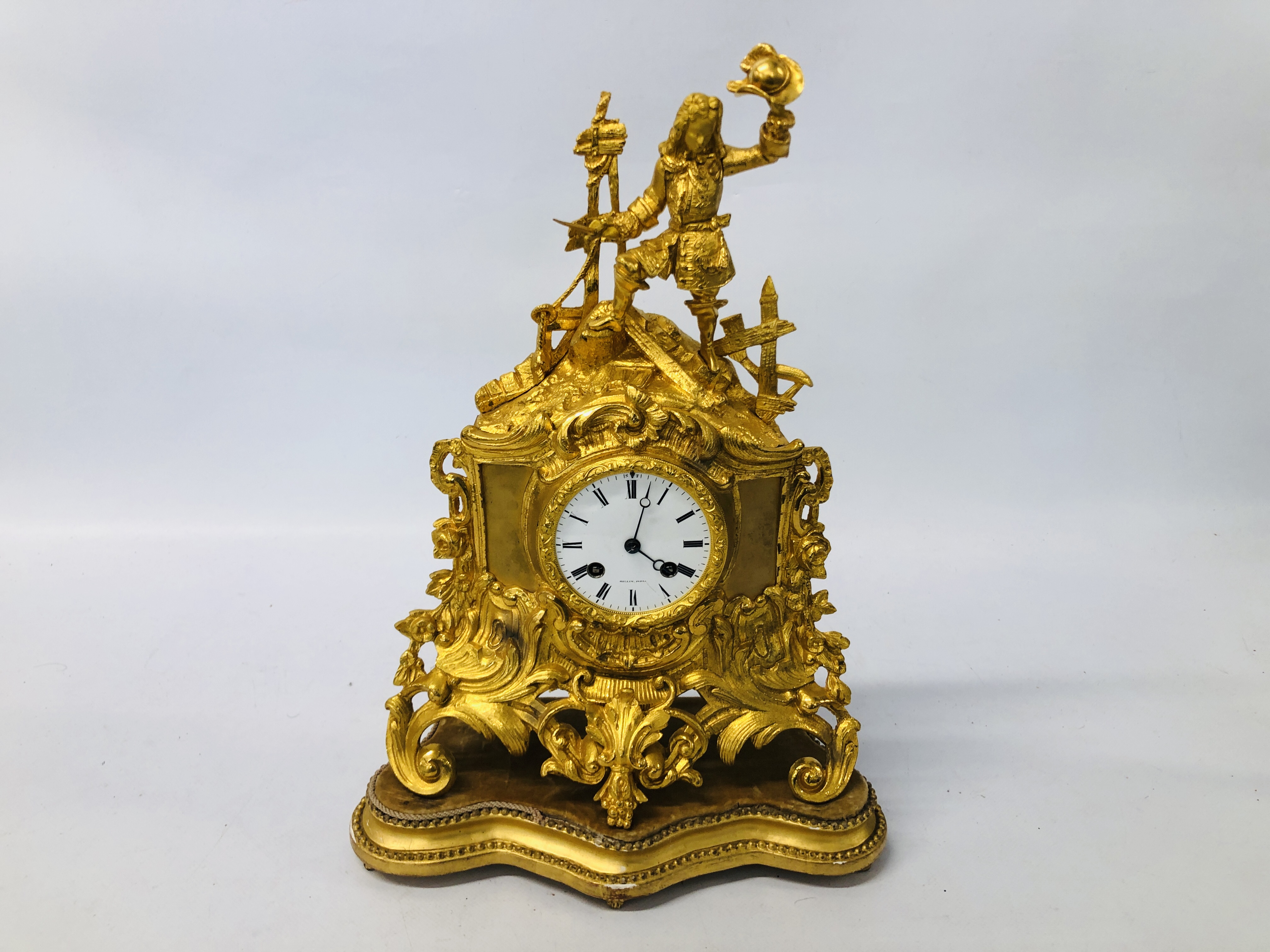 C19TH FRENCH ORMOLU CLOCK MARKED "ROLLIN" PARIS WITH GLASS DOME - Image 2 of 9