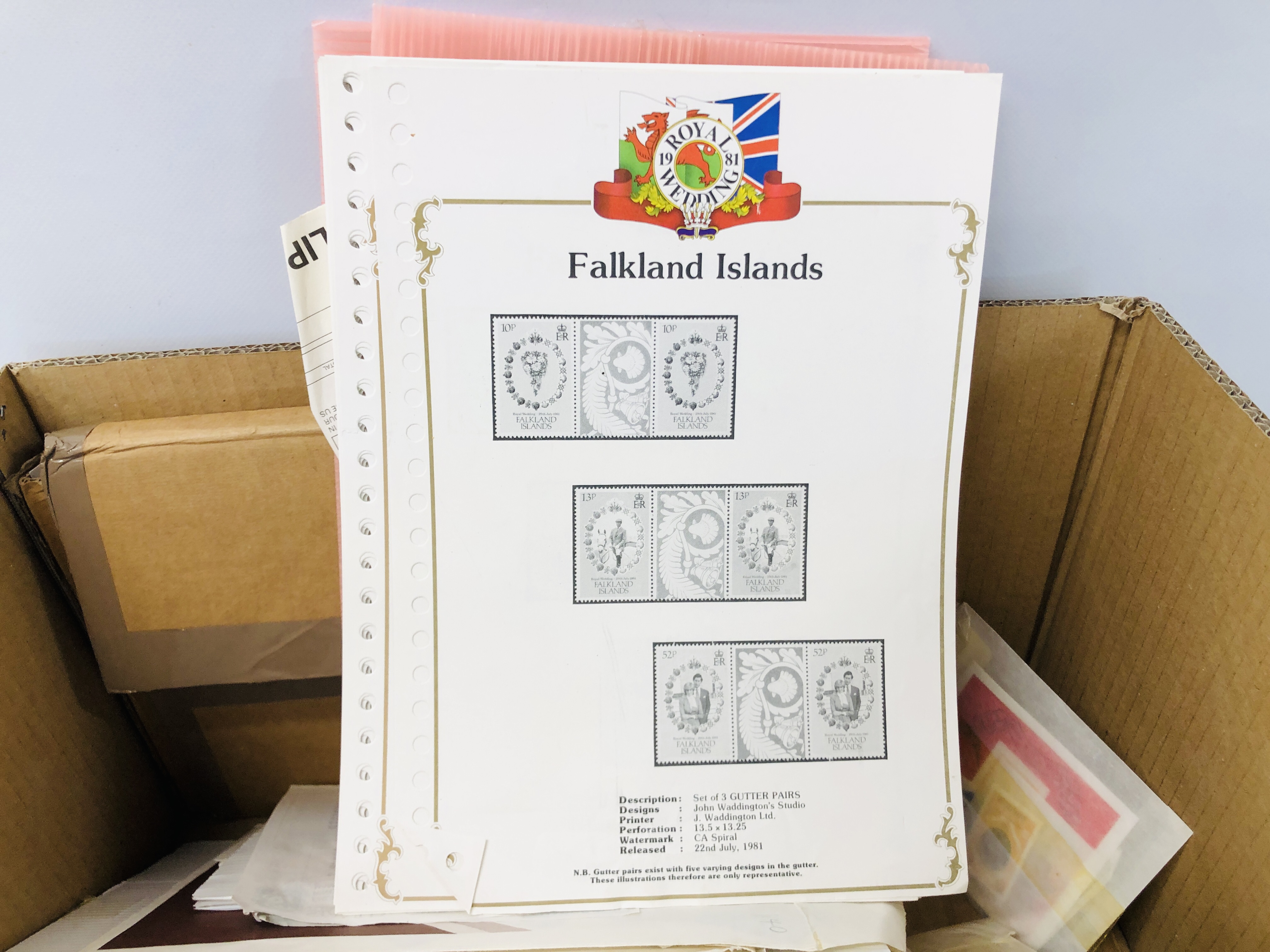 A BOX CONTAINING 1981 ROYAL WEDDING STAMPS AS RECEIVED FROM THE NEW ISSUE SERVICE ETC. - Image 8 of 8