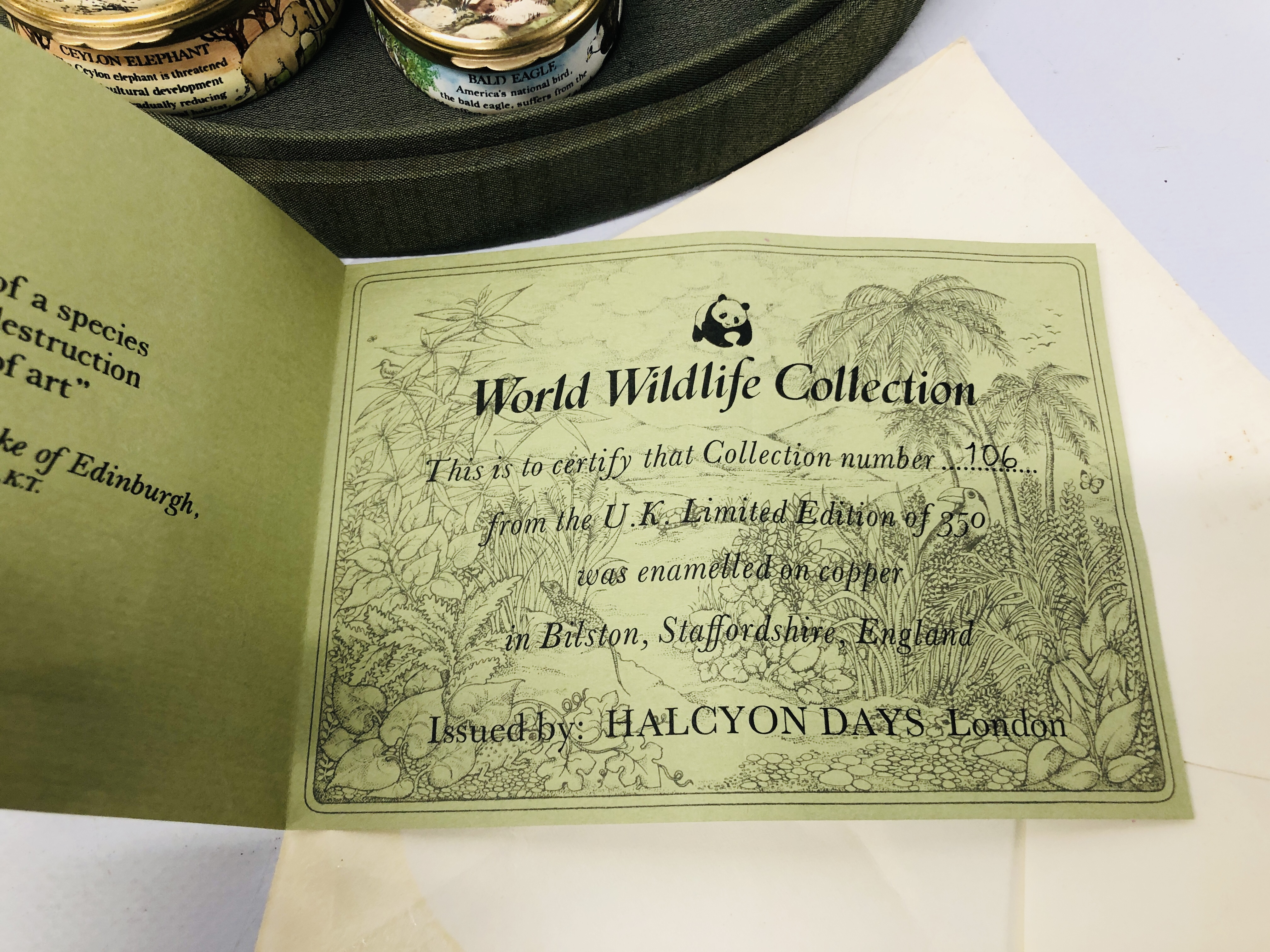CASED SET OF 6 BILSTON AND BATTERSEA ENAMELS "WORLD WILDLIFE COLLECTION" LIMITED EDITION 106/350 - Image 4 of 5