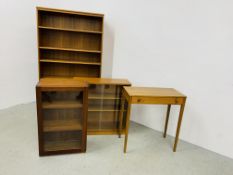 A TEAK FINISH FULL HEIGHT BOOKSHELF W 92CM, D 30CM, H 163CM,