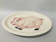 LARGE ITALIAN GLAZED CHARGER DEPICTING A PIG LENGTH 56CM. WIDTH 43CM.