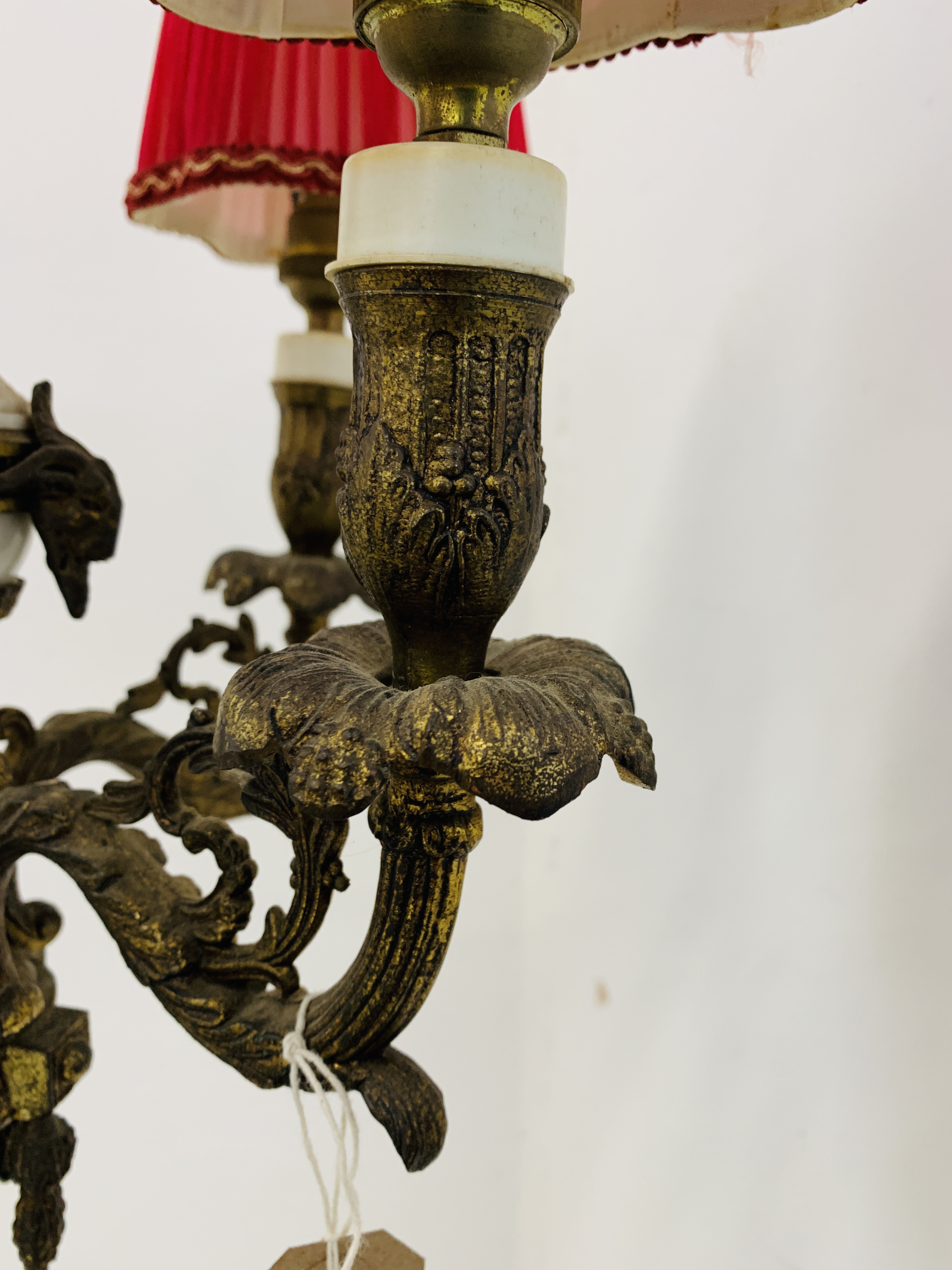 A CORINTHIAN COLUMN FLOOR STANDING FIVE BRANCH LAMP STANDARD THE BASE WITH MARBLE PLATFORM AND CLAW - Image 6 of 12