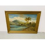 AN UNSIGNED FRAMED OIL ON CANVAS "LAKE DISTRICT SCENE" WIDTH 90CM. HEIGHT 60CM.