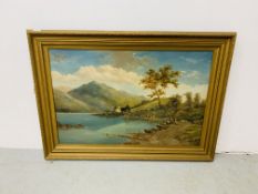 AN UNSIGNED FRAMED OIL ON CANVAS "LAKE DISTRICT SCENE" WIDTH 90CM. HEIGHT 60CM.