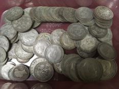 TUB OF PRE '47 SILVER COINS, FACE APPROX £3.60.