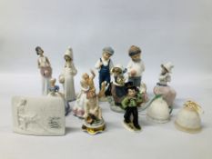 COLLECTION OF NAO AND LEANADO AND ROYAL OSBOURNE/ROYAL ALBERT FIGURINES, BELLS, ETC.