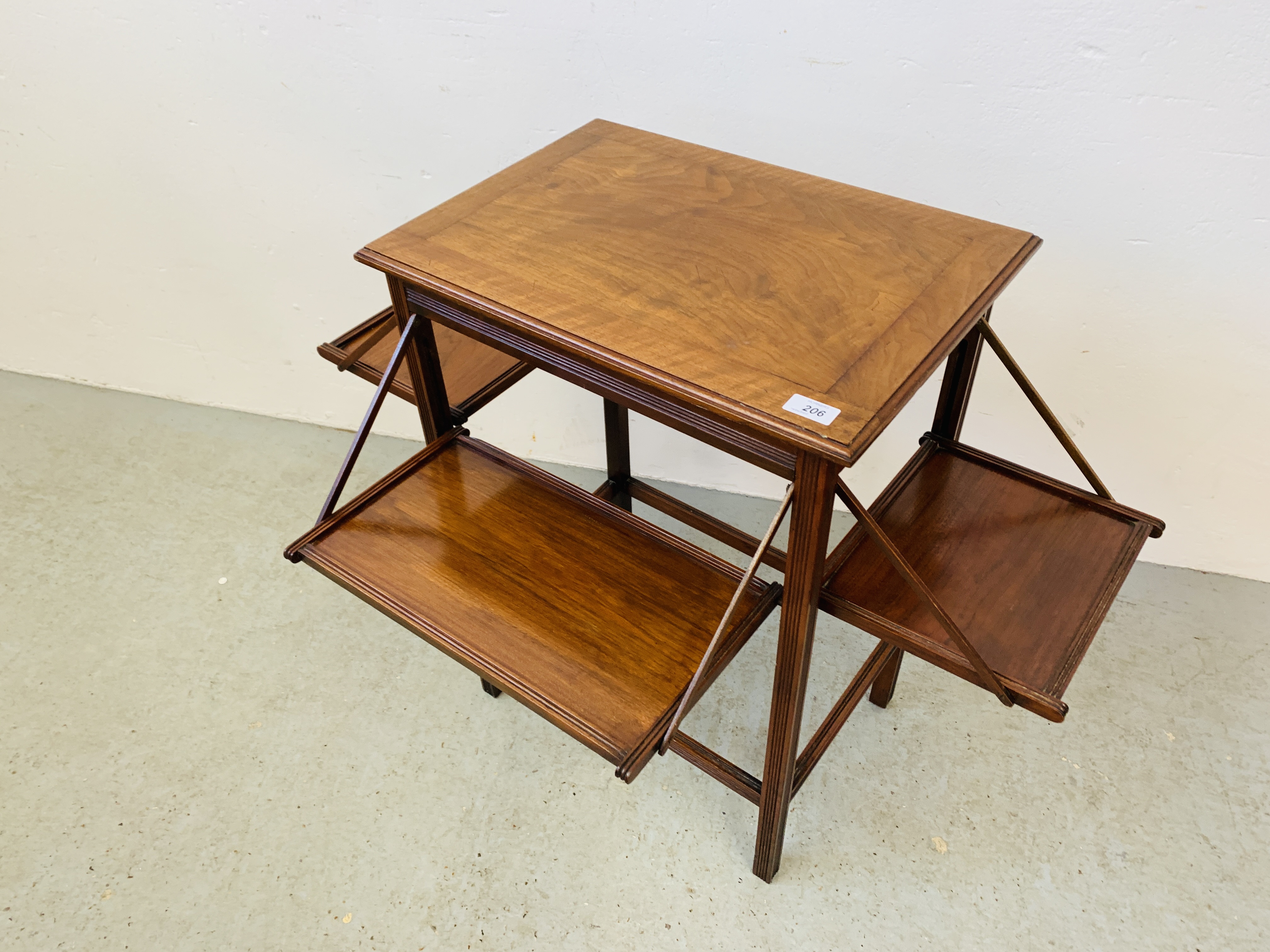 EDWARDIAN MAHOGANY OCCASIONAL TABLE WITH CANTILEVER TRAYS. - Image 2 of 5