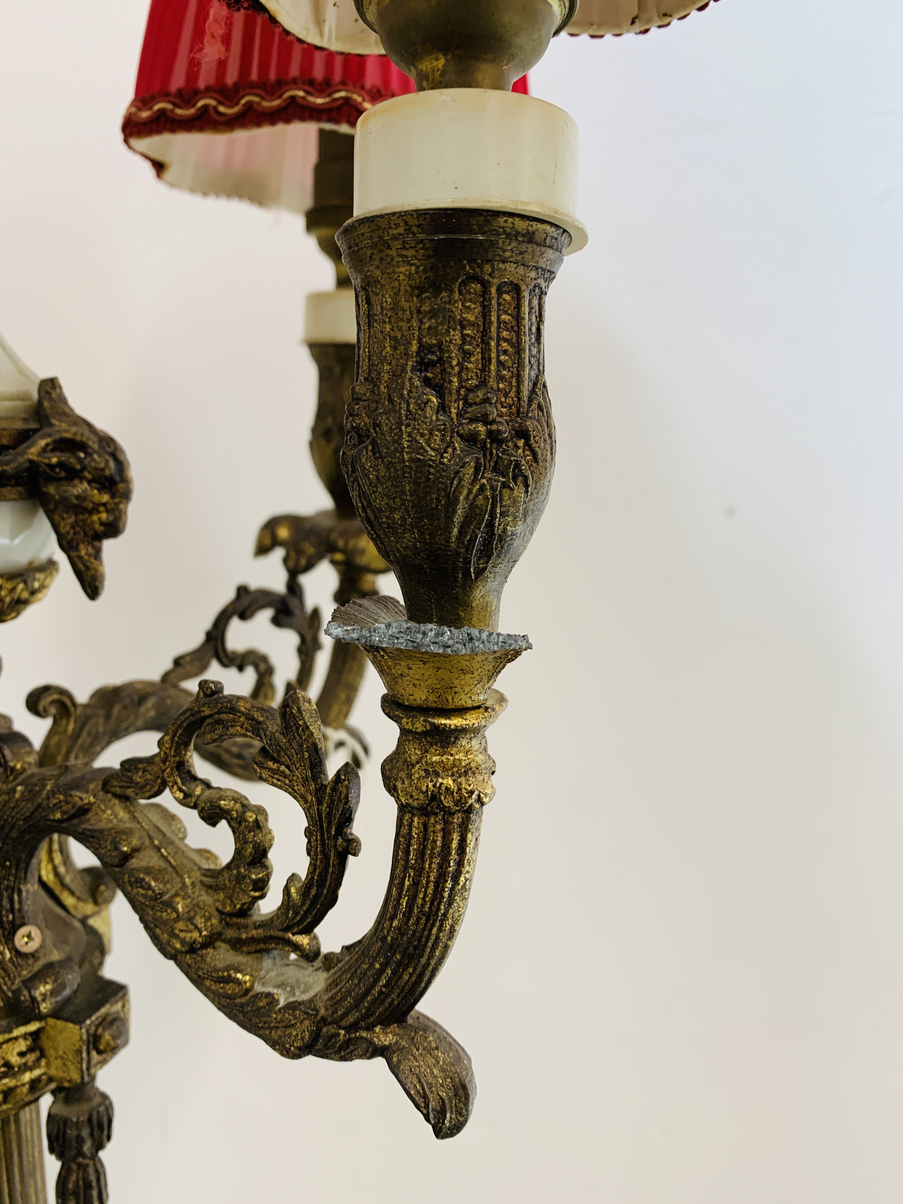 A CORINTHIAN COLUMN FLOOR STANDING FIVE BRANCH LAMP STANDARD THE BASE WITH MARBLE PLATFORM AND CLAW - Image 8 of 12