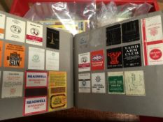 TUB OF MATCHBOX LABELS, FRONTS ETC IN ALBUMS AND LOOSE, ALSO TWO ALBUMS POSTCARDS.