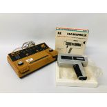 A VINTAGE HANIMEX 7771 ELECTRONIC TELEVISION GAME ALONG WITH BOXED HANIMEX LOADMATIC MXP SUPER 8