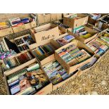 18 X BOXES OF ASSORTED BOOKS TO INCLUDE COOKERY, NOVELS, FICTION ETC.