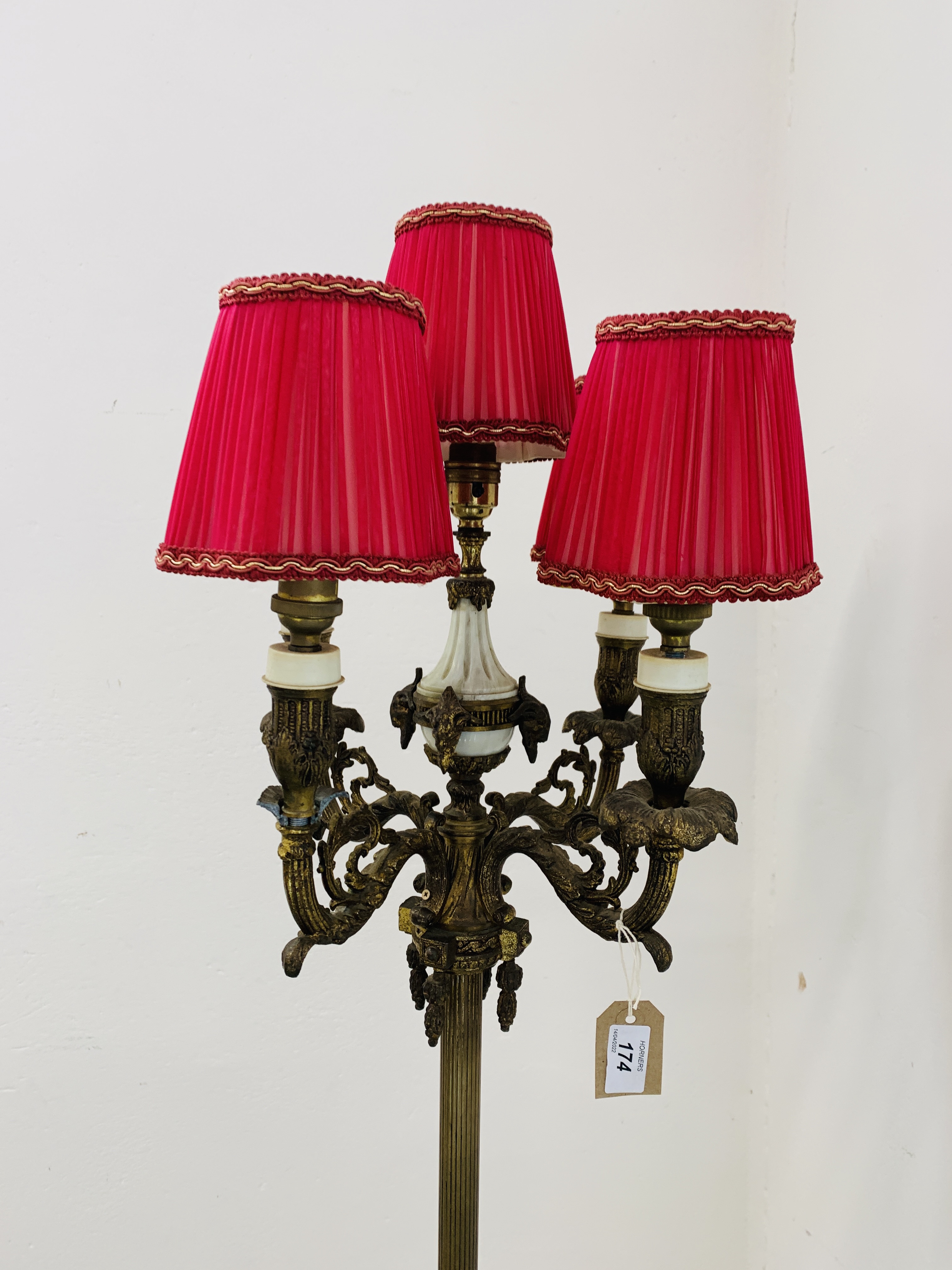 A CORINTHIAN COLUMN FLOOR STANDING FIVE BRANCH LAMP STANDARD THE BASE WITH MARBLE PLATFORM AND CLAW - Image 2 of 12