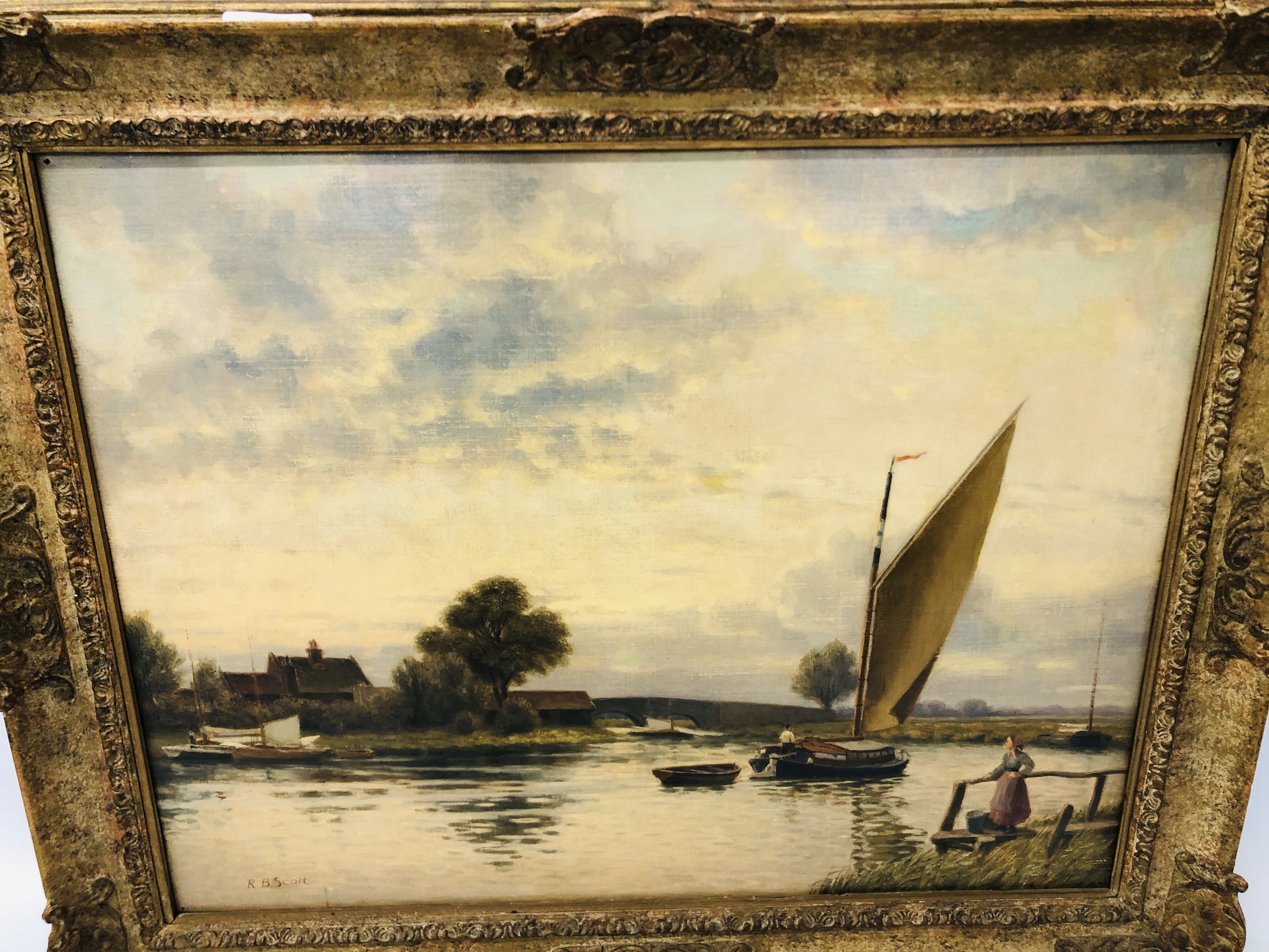 FRAMED OIL ON CANVAS "ACLE BRIDGE" BEARING SIGNATURE ROBERT BAGGE SCOTT 1849 - 1925. - Image 2 of 9