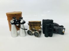 A PAIR OF 12 x 50 PETLUX BINOCULARS IN LEATHER CASE,