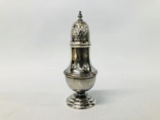 A SILVER SUGAR SIFTER OF BALUSTER SHAPE, LONDON ASSAY.