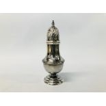 A SILVER SUGAR SIFTER OF BALUSTER SHAPE, LONDON ASSAY.