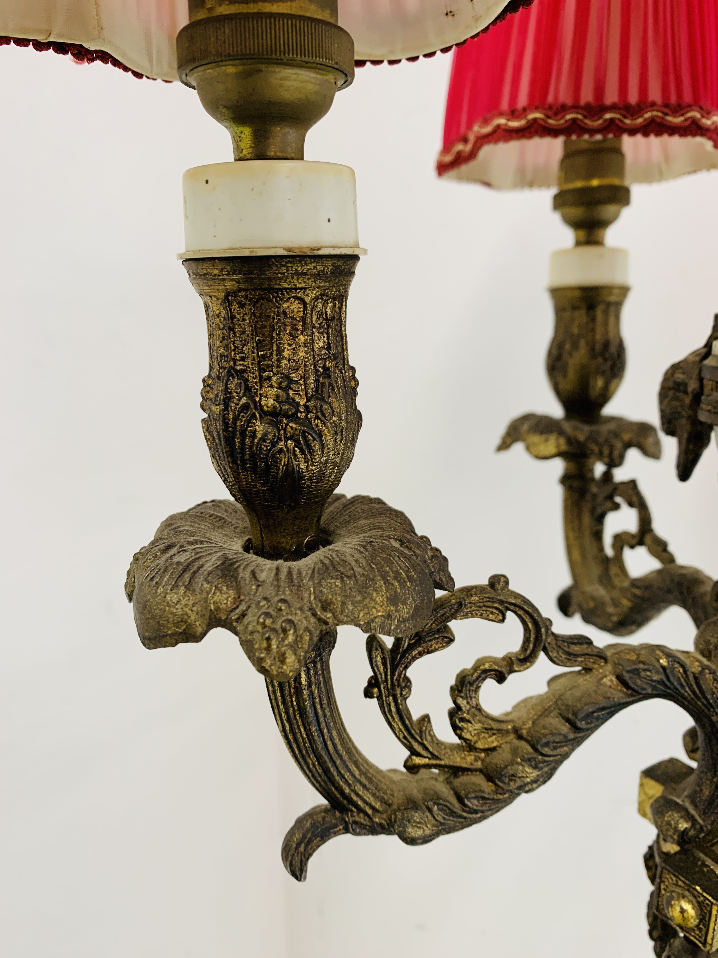 A CORINTHIAN COLUMN FLOOR STANDING FIVE BRANCH LAMP STANDARD THE BASE WITH MARBLE PLATFORM AND CLAW - Image 9 of 12