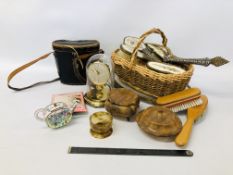 BOX OF COLLECTIBLES TO INCLUDE MAINLY DRESSING TABLE BRUSHES WITH EMBROIDERED DETAIL,