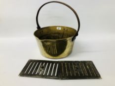 HEAVY VINTAGE BRASS JAM PAN AND 2 VINTAGE GRATES/VENTS