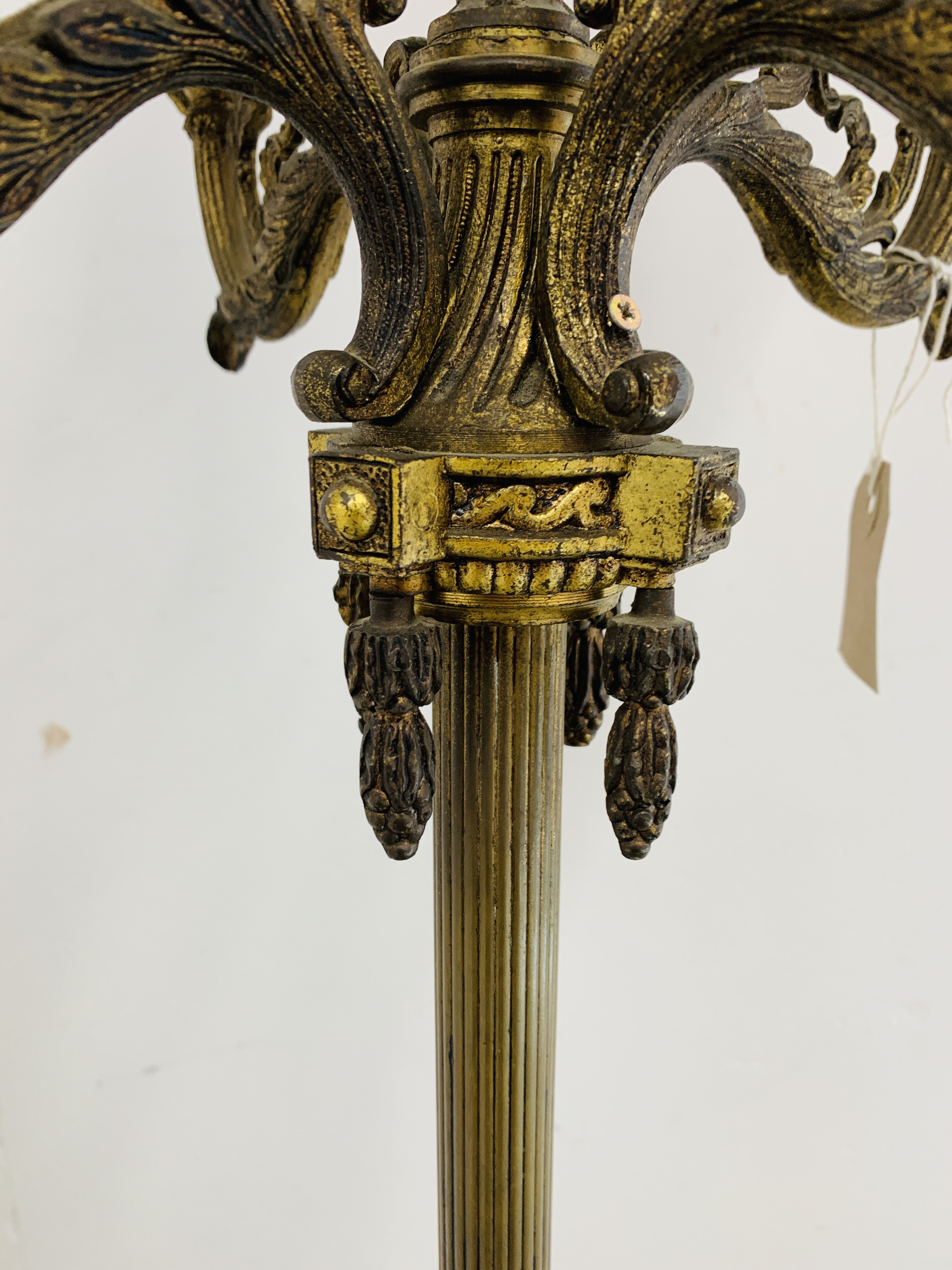 A CORINTHIAN COLUMN FLOOR STANDING FIVE BRANCH LAMP STANDARD THE BASE WITH MARBLE PLATFORM AND CLAW - Image 10 of 12