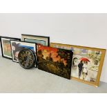 5 VARIOUS FRAMED PRINTS TO INCLUDE ORIENTAL SCENE, DECO PRINT, ETC.