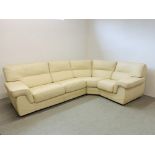 CREAM LEATHER "L" SHAPED CORNER SOFA.