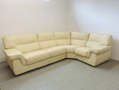 CREAM LEATHER "L" SHAPED CORNER SOFA.