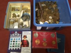 TUB OF MIXED COINS, GB 1994 UN-CIRCULATED SET, ITALY, SWITZERLAND, ETC.