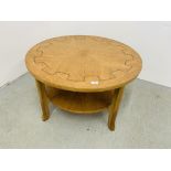 A NATHAN TEAK CIRCULAR COFFEE TABLE TOP DIAMETER 86CM.