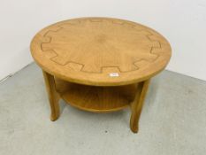 A NATHAN TEAK CIRCULAR COFFEE TABLE TOP DIAMETER 86CM.