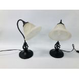 A PAIR OF VICTORIAN STYLE FROSTED GLASS SHADED TABLE LAMPS
