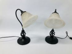 A PAIR OF VICTORIAN STYLE FROSTED GLASS SHADED TABLE LAMPS