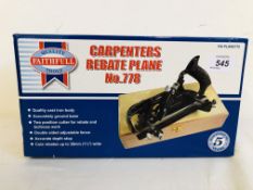 FAITHFULL TOOLS No. 778 CARPENTERS REBATE PLANE BOXED AS NEW.