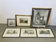 3 SAMUEL BECK COLOURED LITHOGRAPHS IN BLACK FRAMES ALONG WITH 3 VARIOUS LITHOGRAPHS - CROYLAND