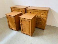 A PAIR OF MODERN CHERRYWOOD FINISH THREE DRAWER CHESTS EACH W 82CM, D 52CM,